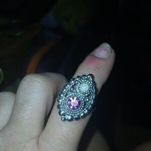 Elegant Silver and Pink Teardrop Ring